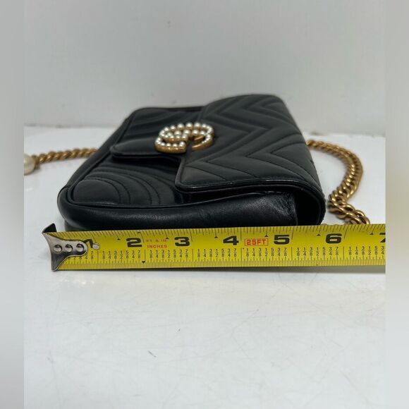 Gucci Off White Matelassé Leather GG Black Marmont Chain Belt Bag - Picture 10 of 10